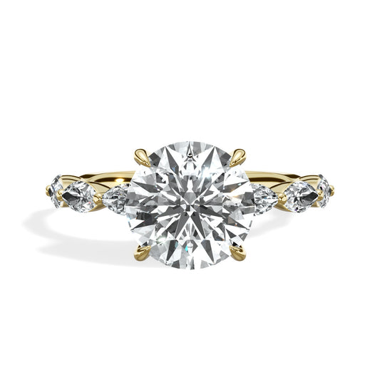 3.09 Carats Lab Grown Round Cut with Marquise Side Stones Hidden Halo Diamond Engagement Ring (Copy)