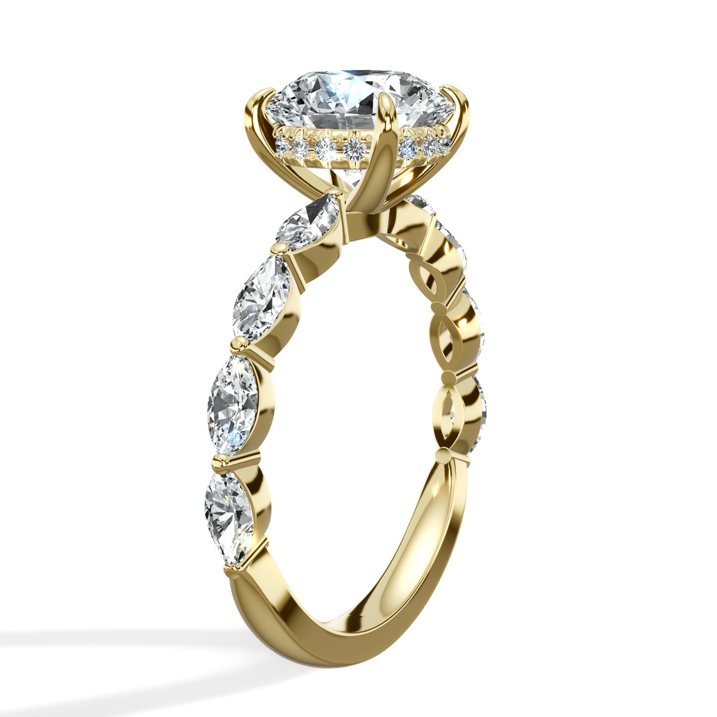 3.09 Carats Lab Grown Round Cut with Marquise Side Stones Hidden Halo Diamond Engagement Ring (Copy)