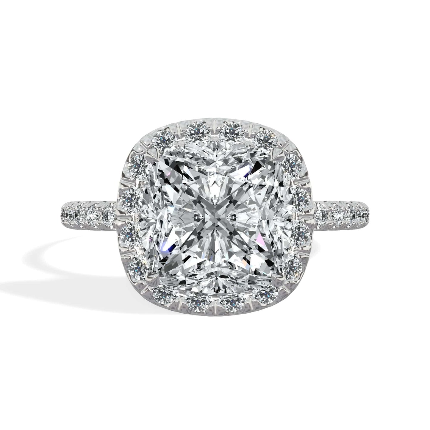 3.60 Carats Cushion Cut Lab Grown Diamond Halo Engagement Ring
