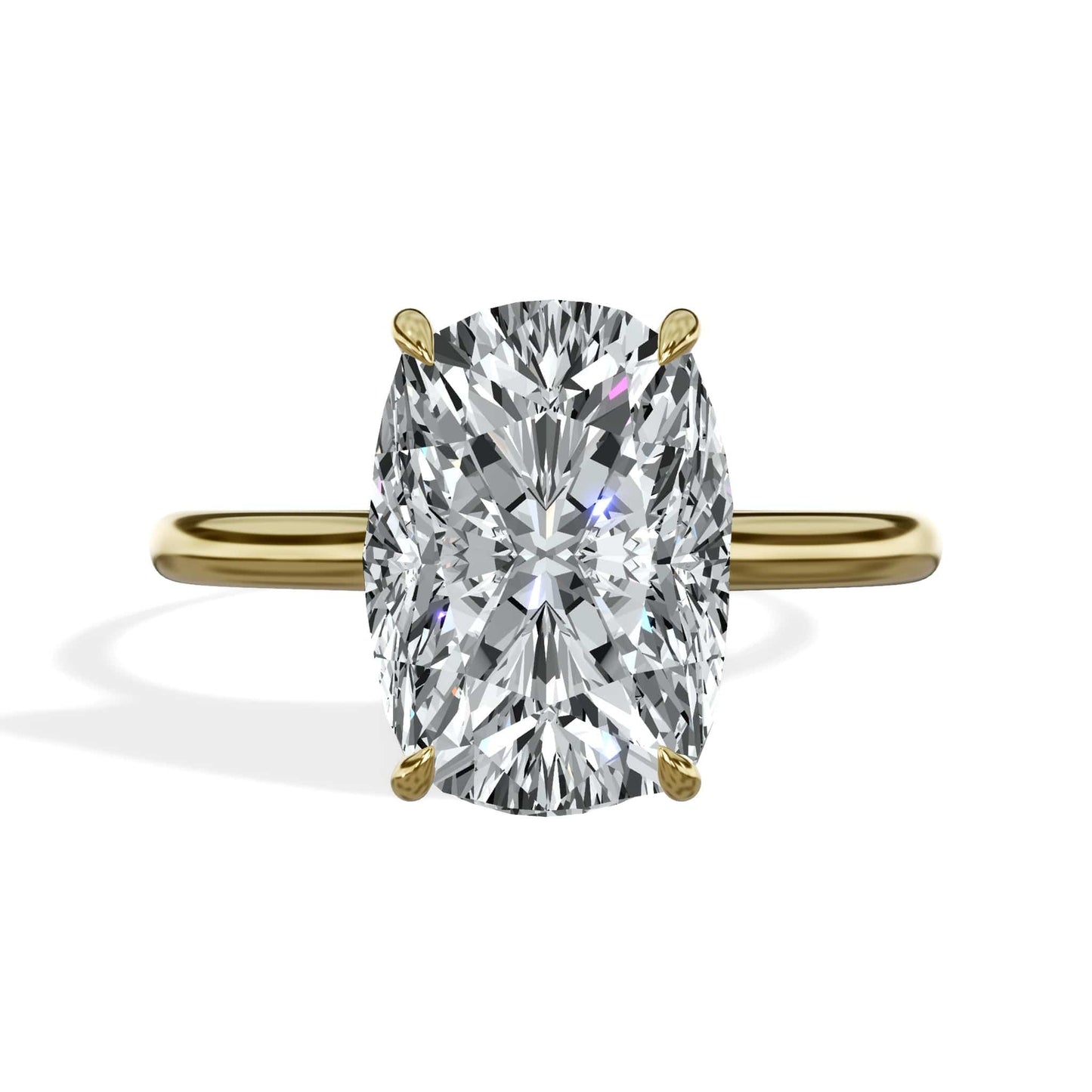 3.18 Carats Lab Grown Elongated Cushion Cut Cathedral Solitaire Hidden Halo Diamond Engagement Ring