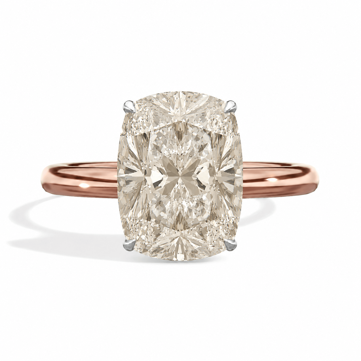 3.18 Carats Lab Grown Cushion Cut Champagne Diamond Engagement Ring Rose Gold