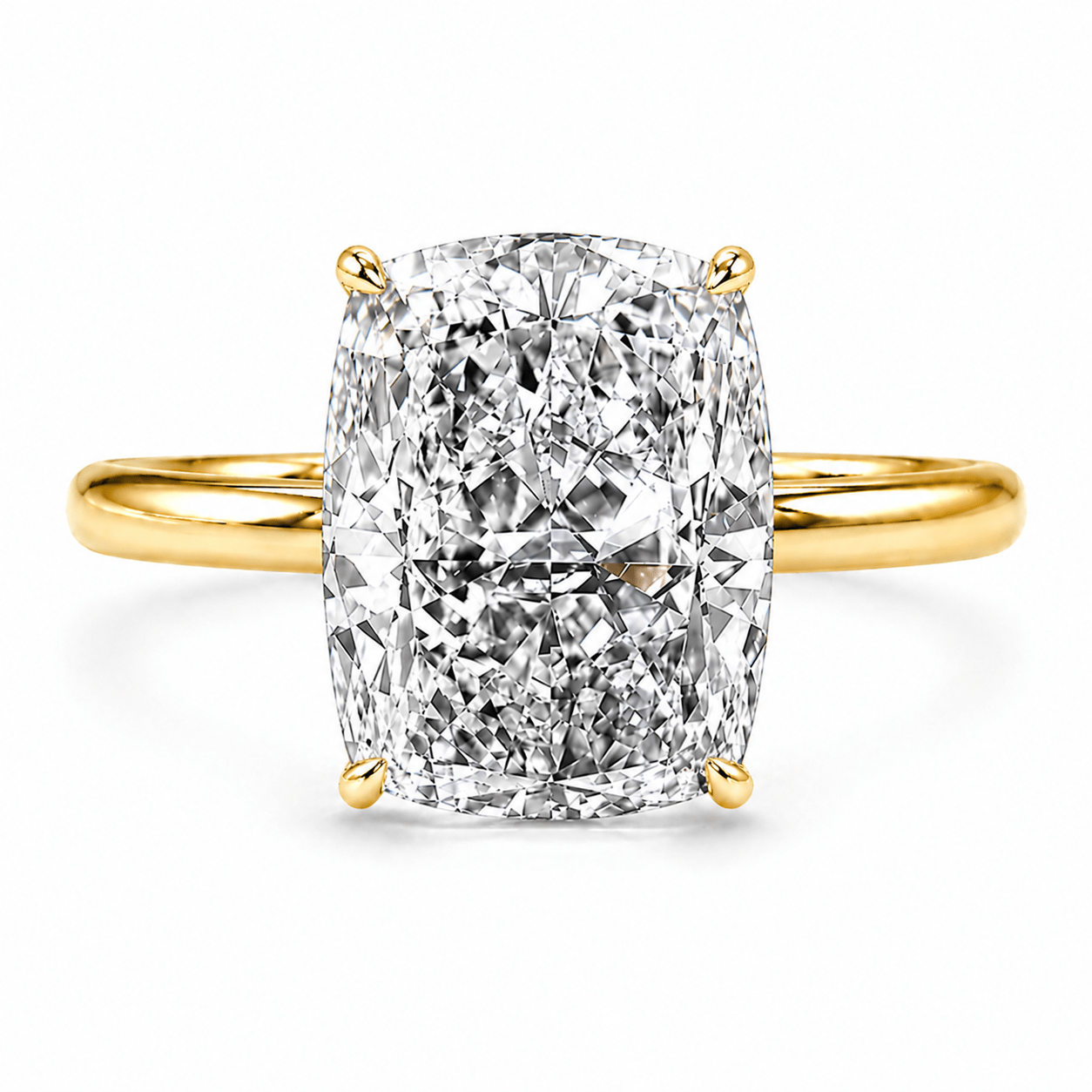 3.18 Carats Lab Grown Elongated Cushion Cut Solitaire Hidden Halo Diamond Engagement Ring