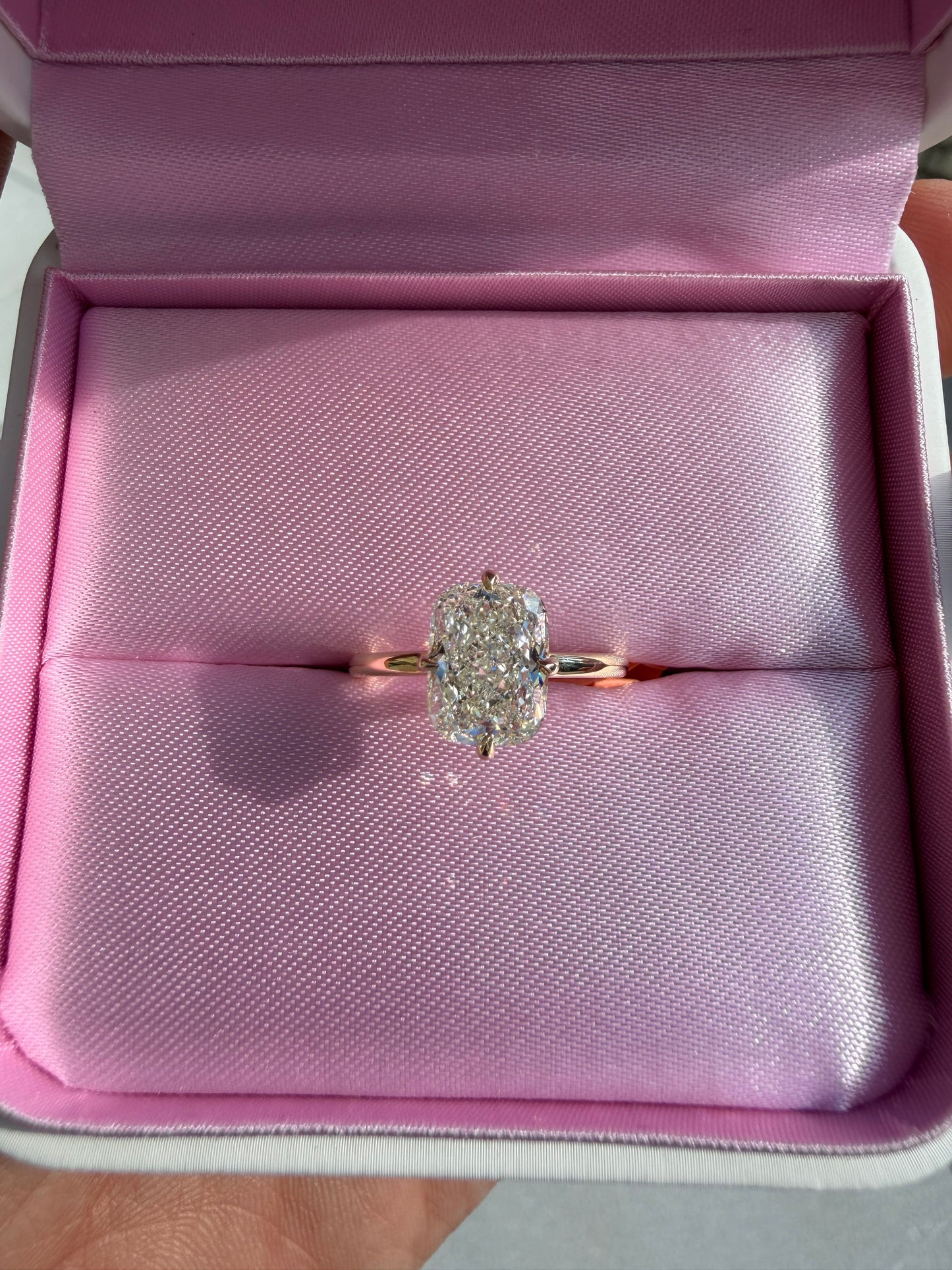 3 Carat Elongated Cushion Cut Natural Diamond Engagement Ring 14K Yellow Gold