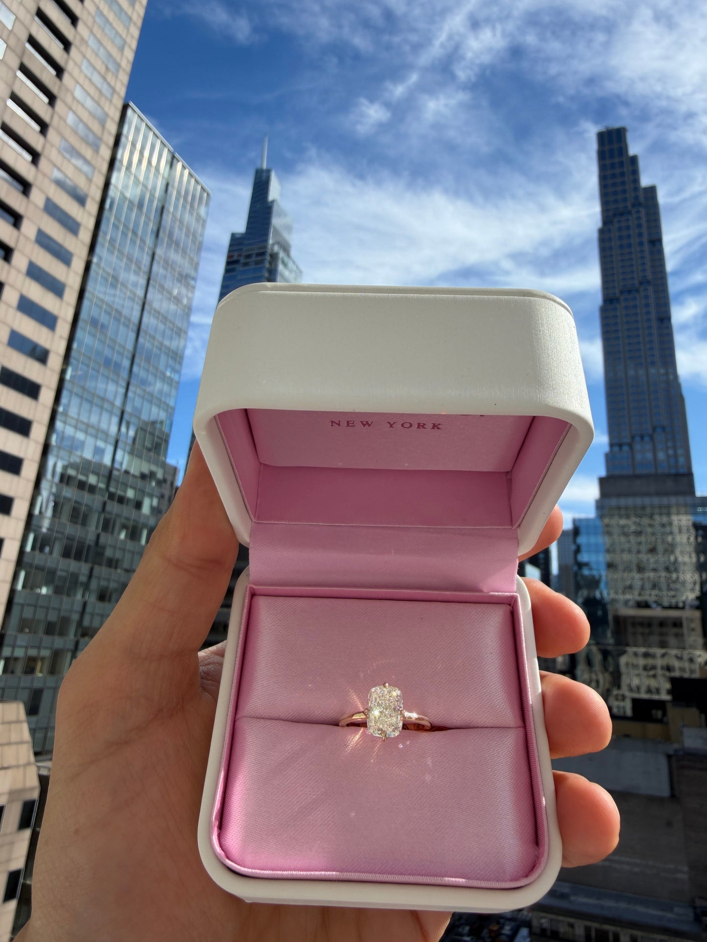 3 Carat Elongated Cushion Cut Natural Diamond Engagement Ring 14K Yellow Gold