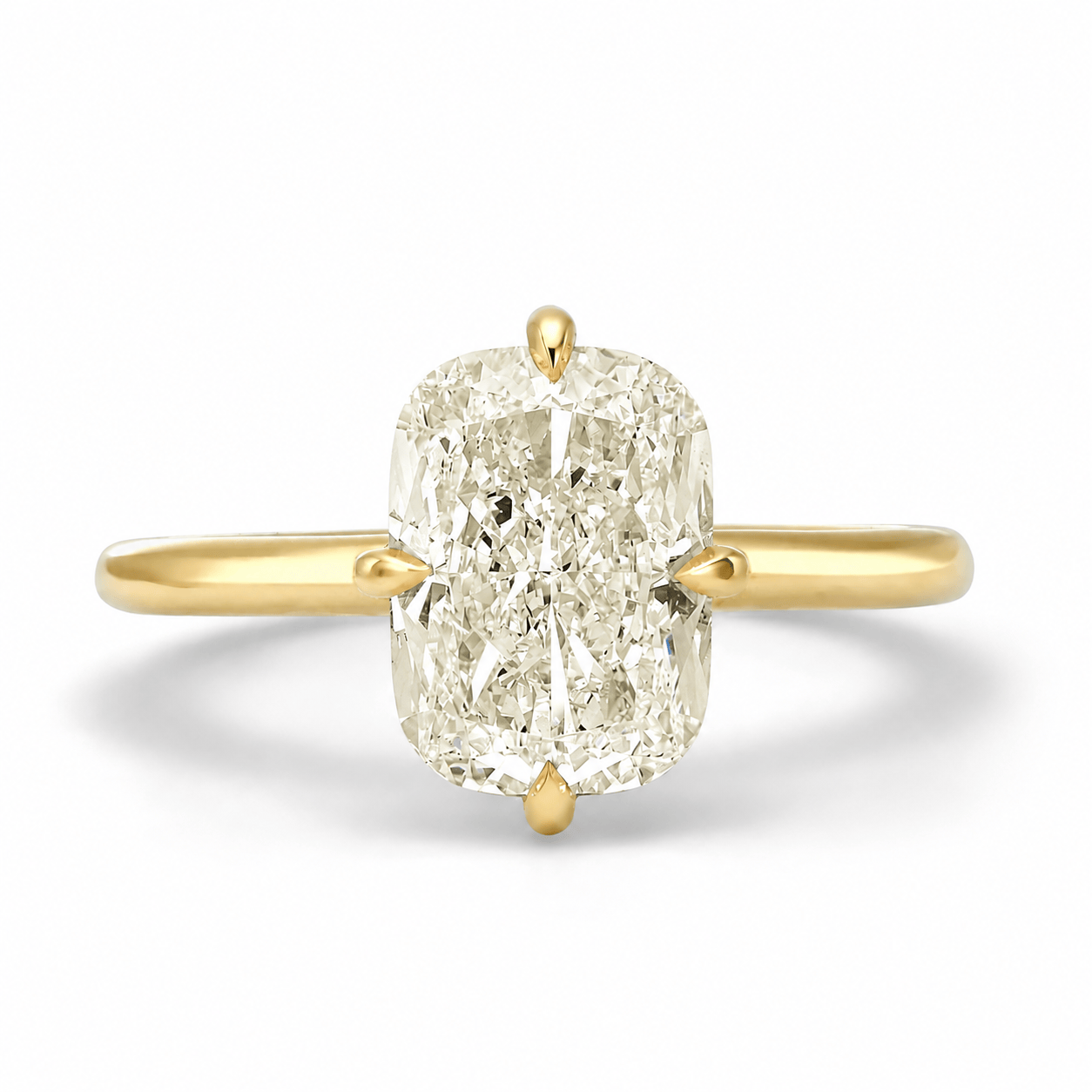 3 Carat Elongated Cushion Cut Natural Diamond Engagement Ring 14K Yellow Gold