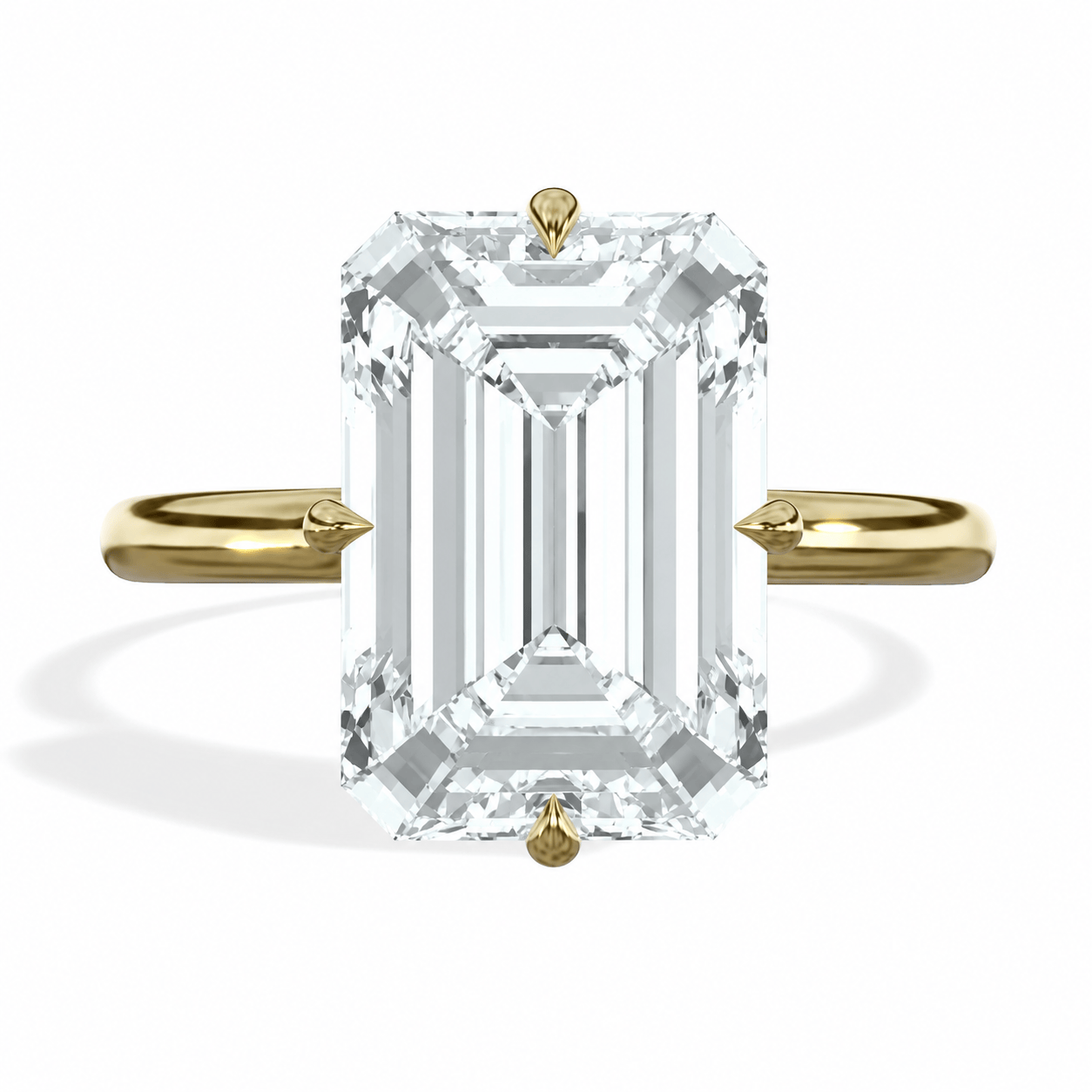 3 Carat Emerald Cut Lab Grown Diamond Petal Prong Solitaire Engagement Ring Yellow Gold