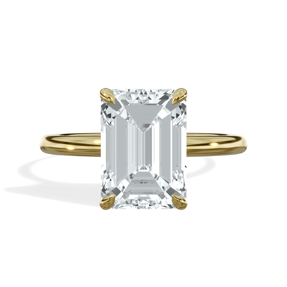 3 Carat Emerald Cut Lab Grown Diamond Petal Prong Solitaire Engagement Ring Yellow Gold