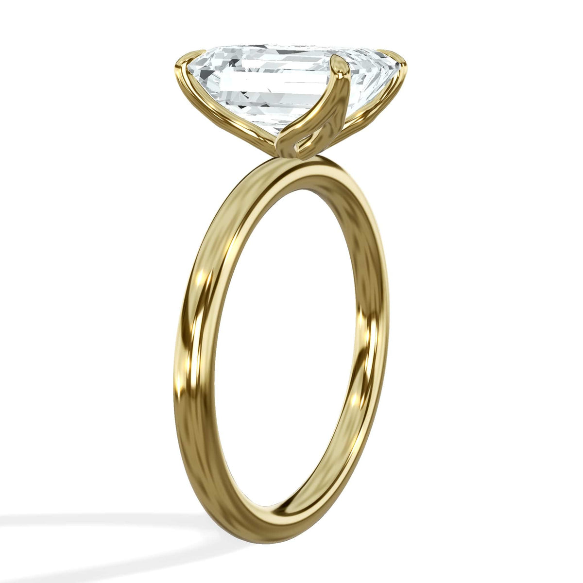 3 Carat Emerald Cut Lab Grown Diamond Petal Prong Solitaire Engagement Ring Yellow Gold
