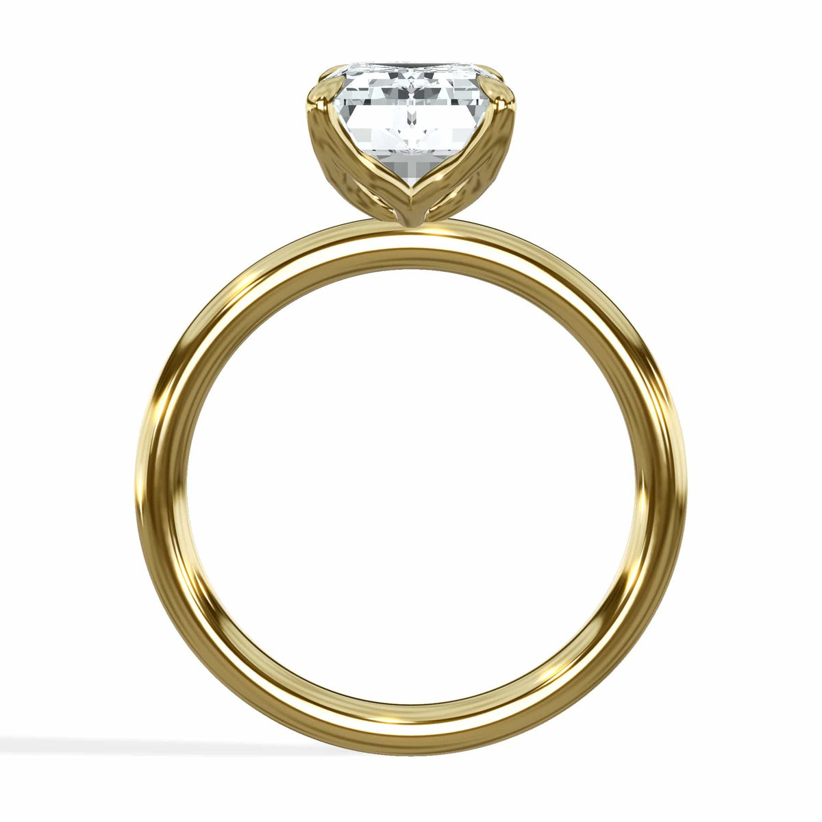 3 Carat Emerald Cut Lab Grown Diamond Petal Prong Solitaire Engagement Ring Yellow Gold