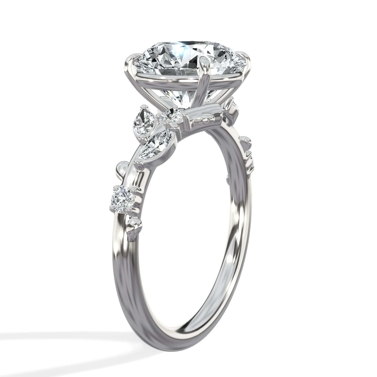 3.36 Carats Lab Grown Round Cut Diamond Floral Engagement Ring White Gold