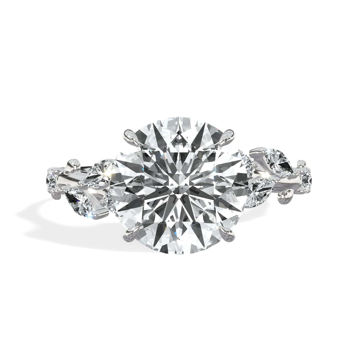 3.36 Carats Lab Grown Round Cut Diamond Floral Engagement Ring White Gold