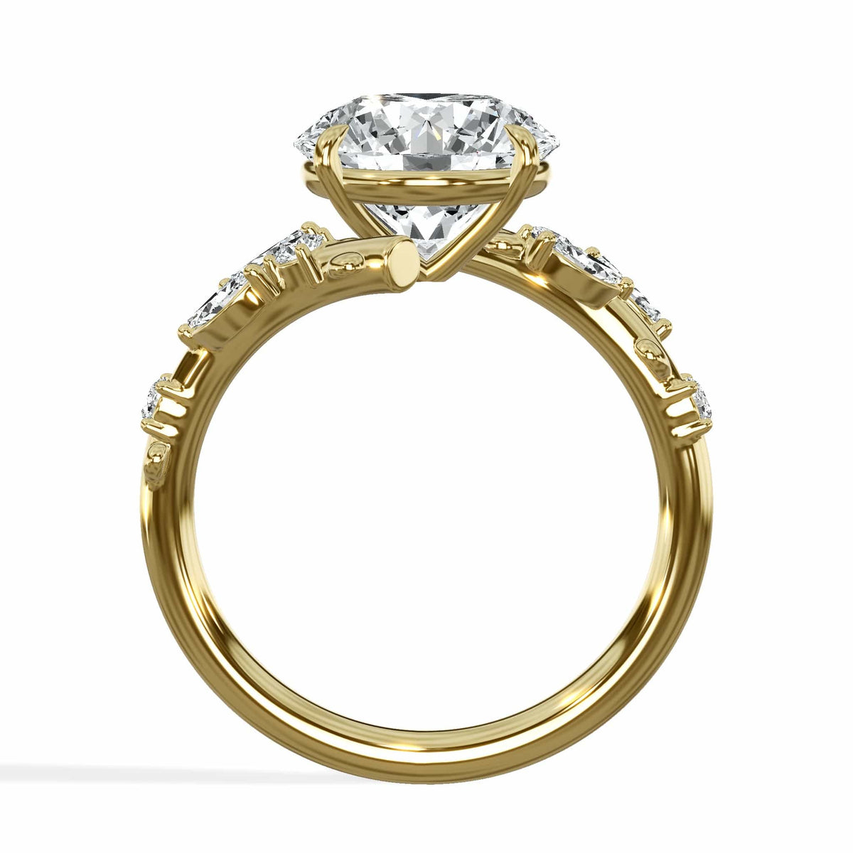 3.36 Carats Lab Grown Round Cut Diamond Floral Engagement Ring Yellow Gold