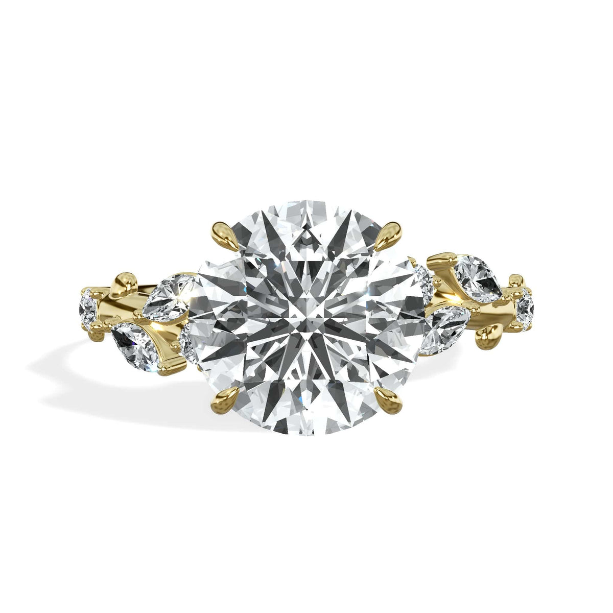 3.36 Carats Lab Grown Round Cut Diamond Floral Engagement Ring Yellow Gold