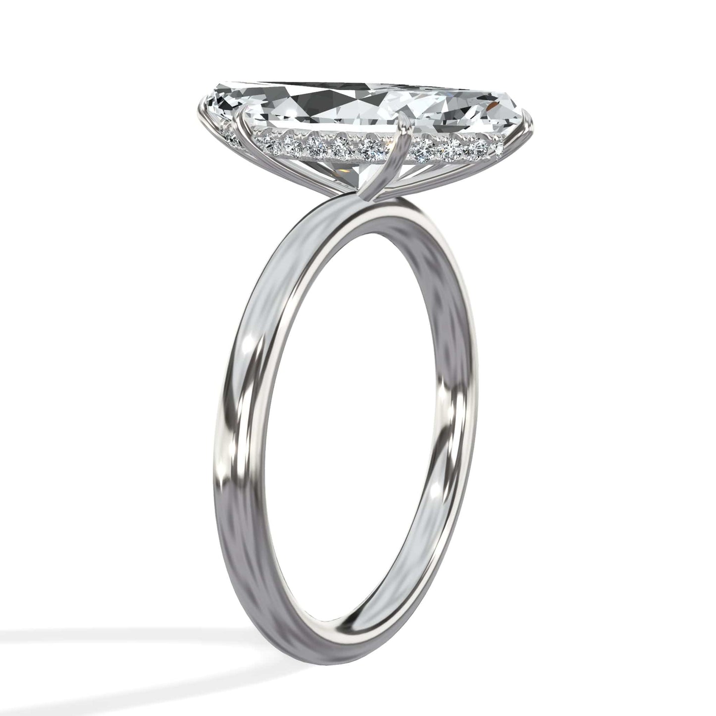 3.20 Carats Lab Grown Marquise Cut Solitaire Hidden Halo Diamond Engagement Ring White Gold