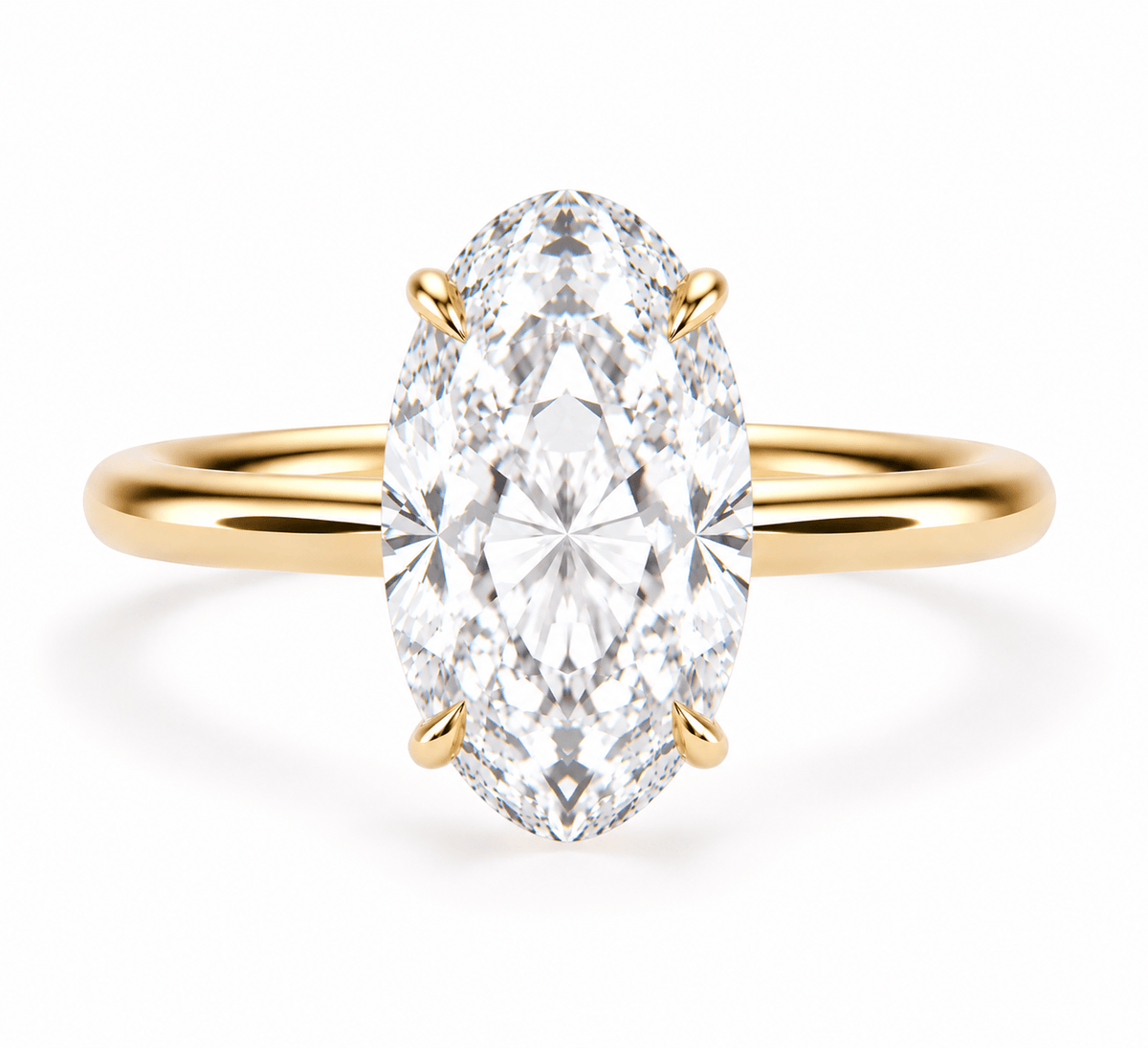 3.20 Carats Lab Grown Moval Oval Cut Solitaire Hidden Halo Diamond Engagement Ring Yellow Gold