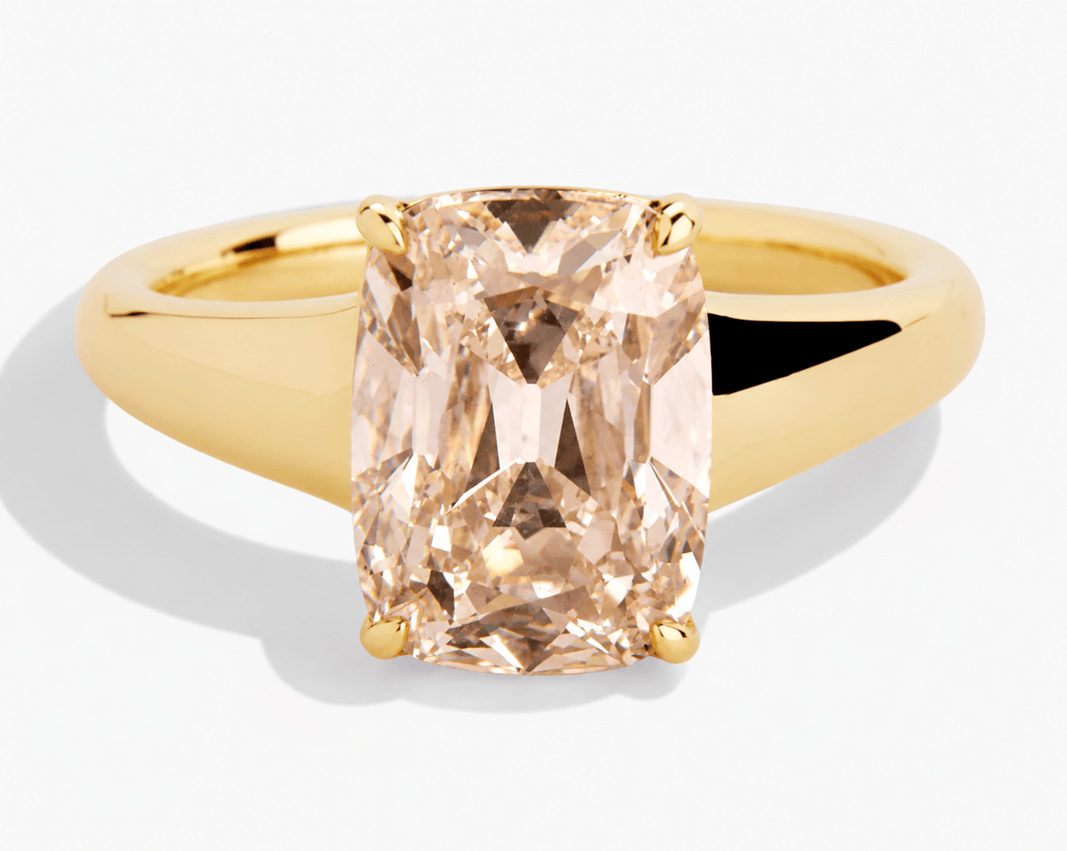 3 Carat Lab Grown Old Mine Cut Champagne Diamond Solitaire Engagement Ring Yellow Gold