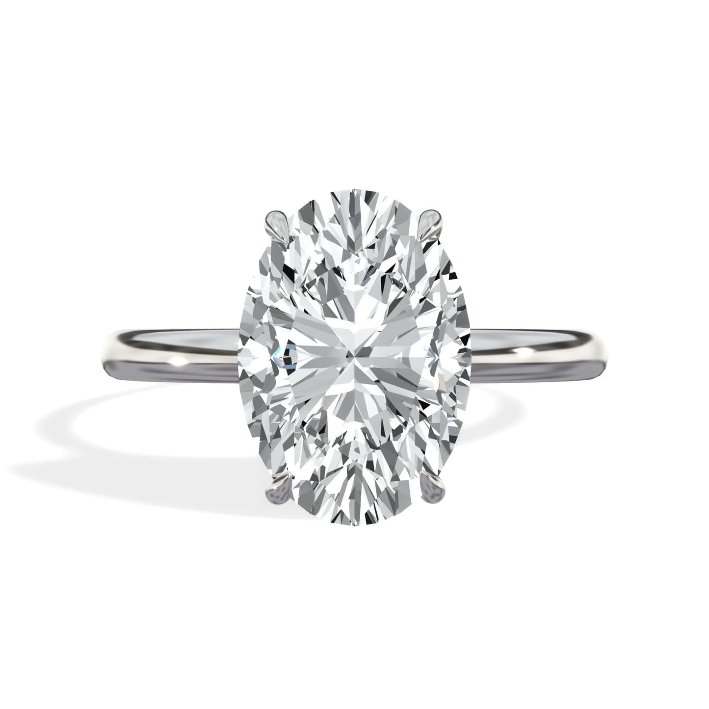 3.18 Carats Lab Grown Oval Cut Lab Grown Diamond Solitaire Hidden Halo Engagement Ring In White Gold