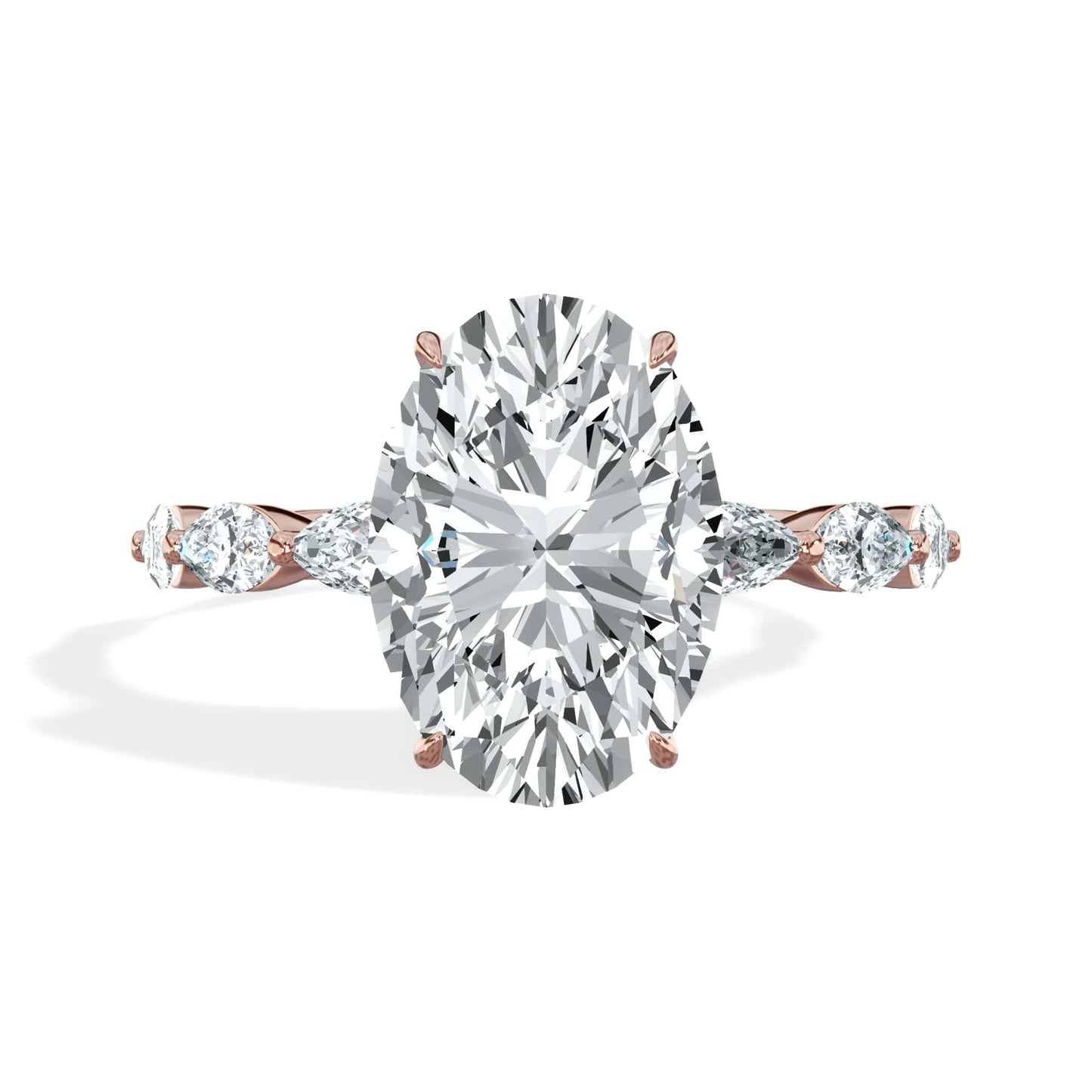 4.00 Carats Lab Grown Oval Shape with Marquise Side Stones Hidden Halo Diamond Engagement Ring Rose gold