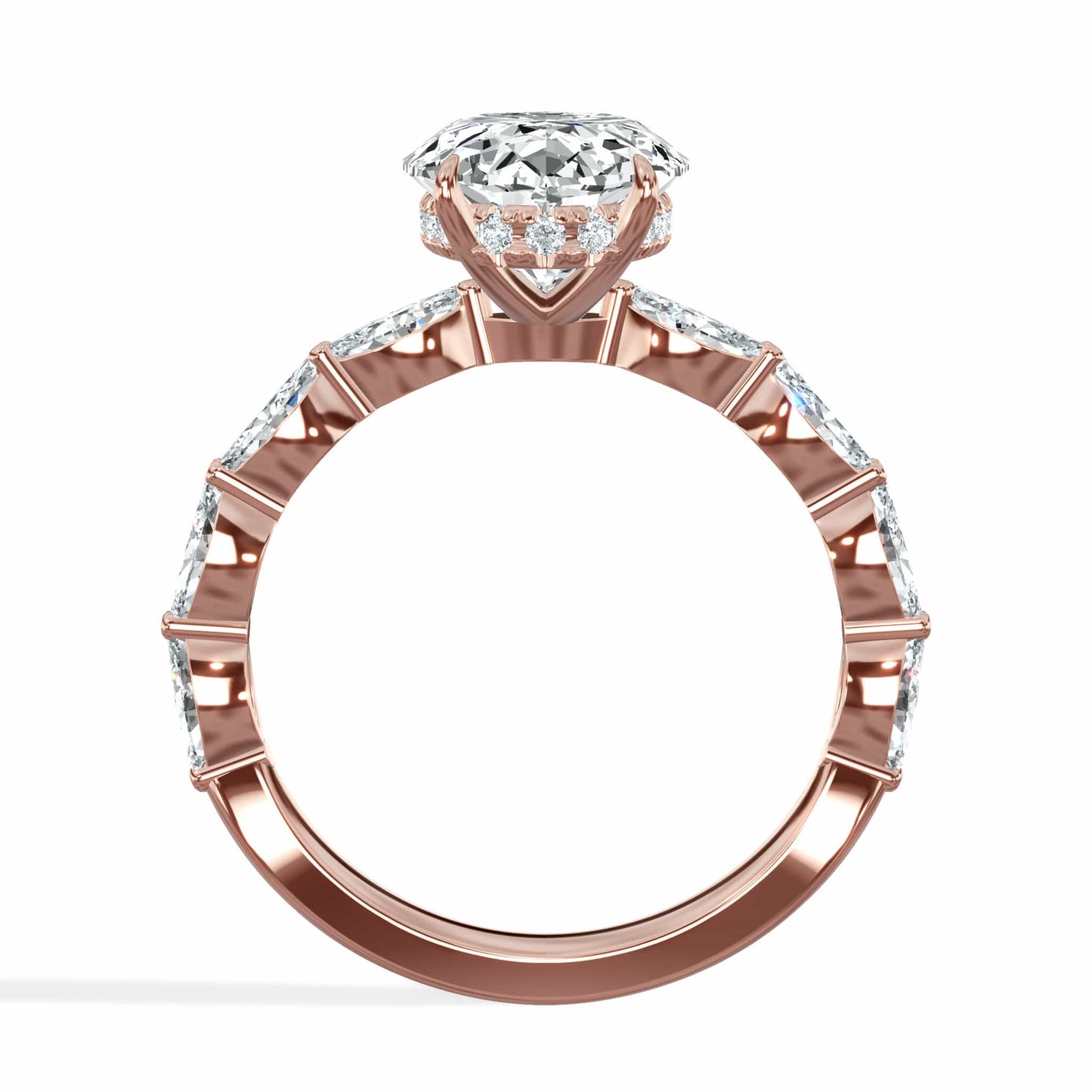 4.00 Carats Lab Grown Oval Shape with Marquise Side Stones Hidden Halo Diamond Engagement Ring Rose gold