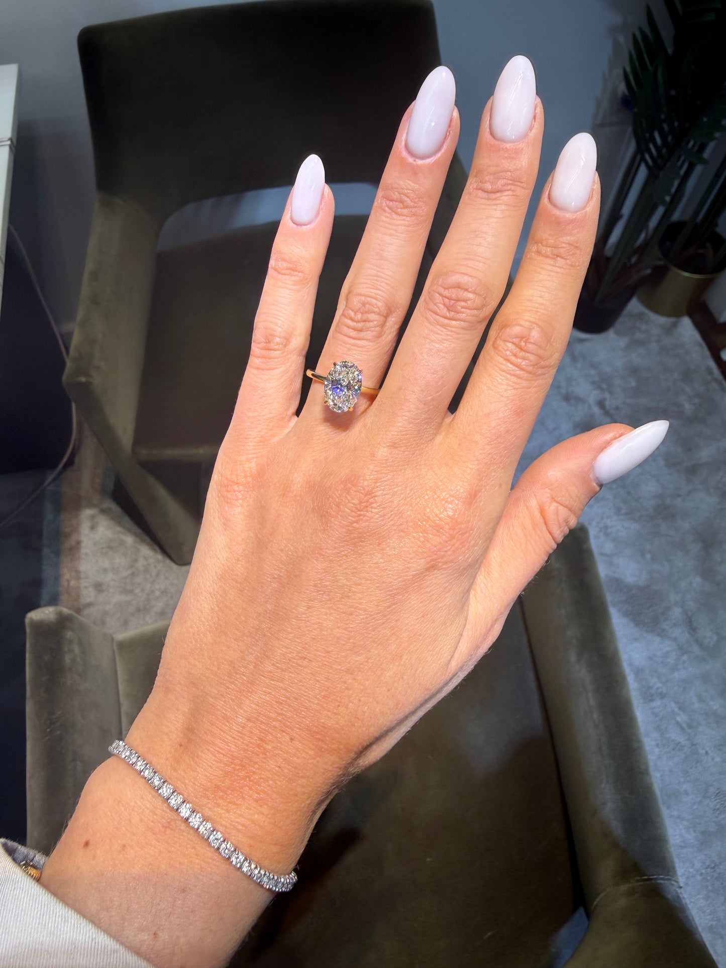 3 Carat Lab Grown Oval Cut Diamond Solitaire Engagement Ring Yellow Gold