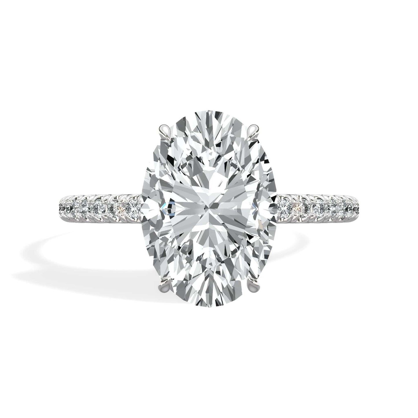 3.50 Carats Lab Grown Oval Cut Micropaved Side Stones Hidden Halo Diamond Engagement Ring