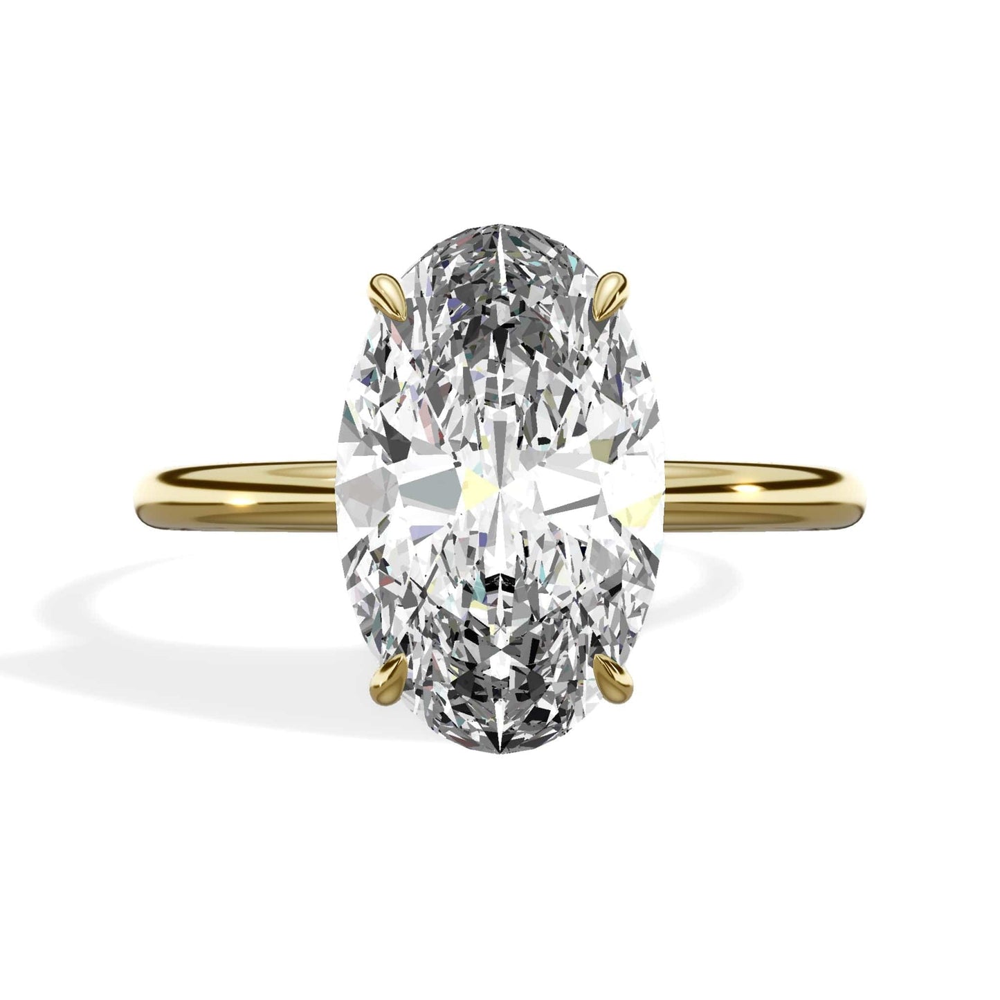 3.18 Carats Lab Grown Oval Cut Lab Grown Diamond Solitaire Hidden Halo Engagement Ring In Yellow Gold