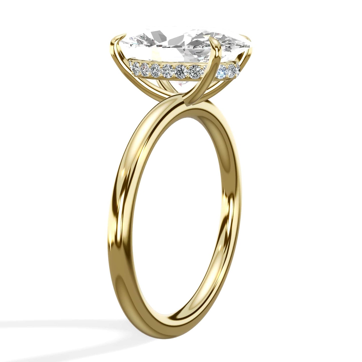 3.18 Carats Lab Grown Oval Cut Lab Grown Diamond Solitaire Hidden Halo Engagement Ring In Yellow Gold