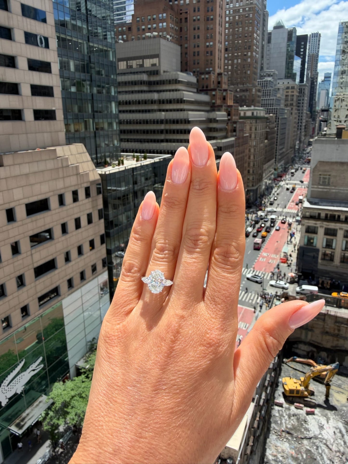 3.36 Carat Lab Grown Oval Cut with Pear Shaped Side Stones Diamond Engagement Ring in White Gold