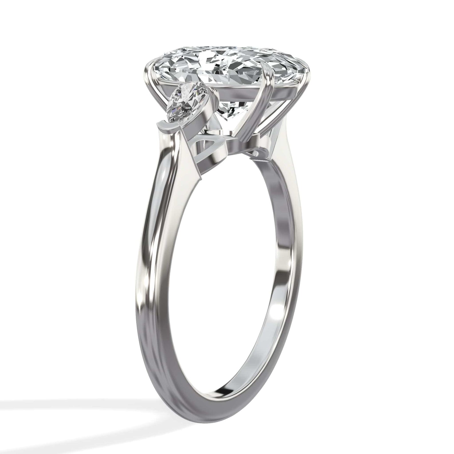3.36 Carat Lab Grown Oval Cut with Pear Shaped Side Stones Diamond Engagement Ring in White Gold