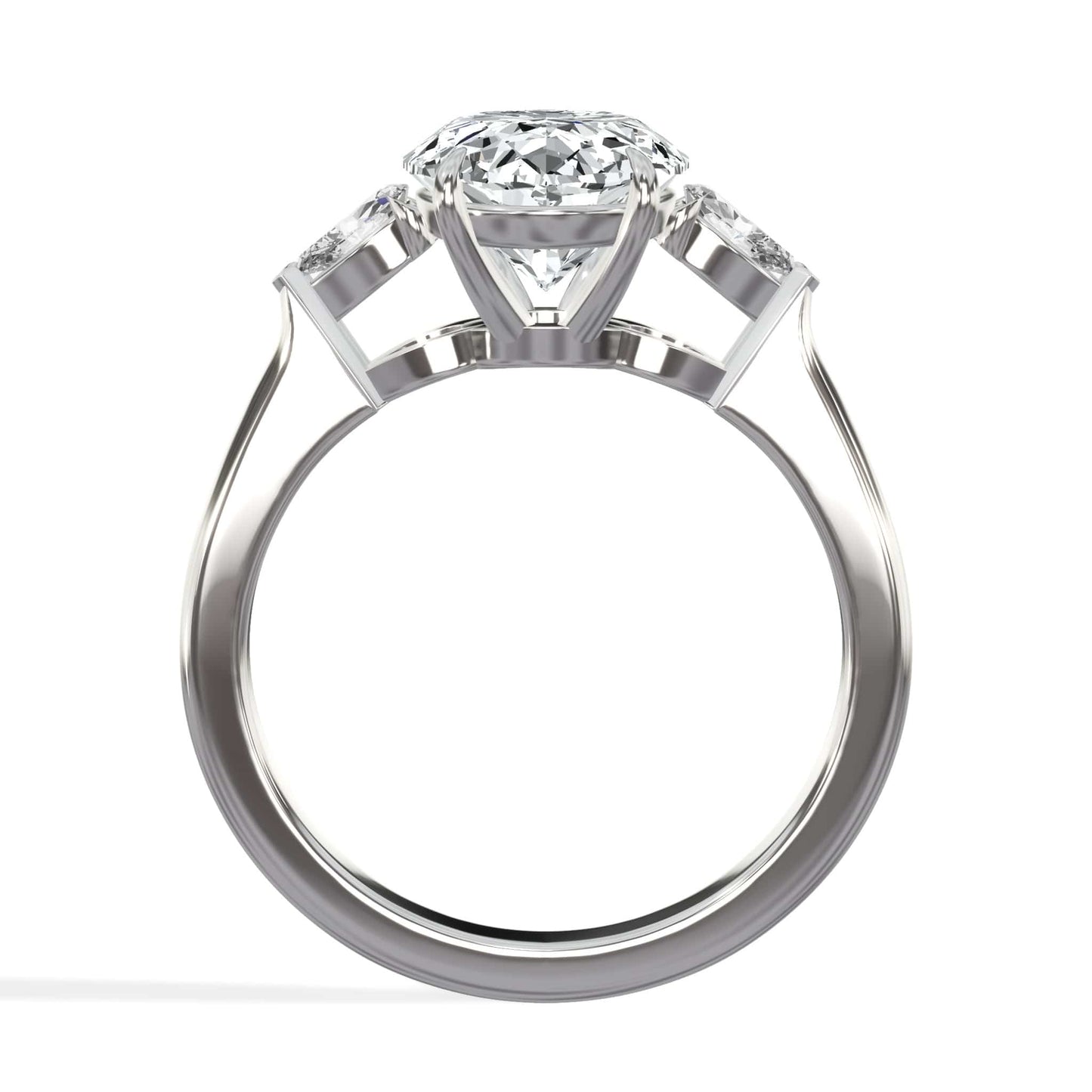 3.36 Carat Lab Grown Oval Cut with Pear Shaped Side Stones Diamond Engagement Ring in White Gold