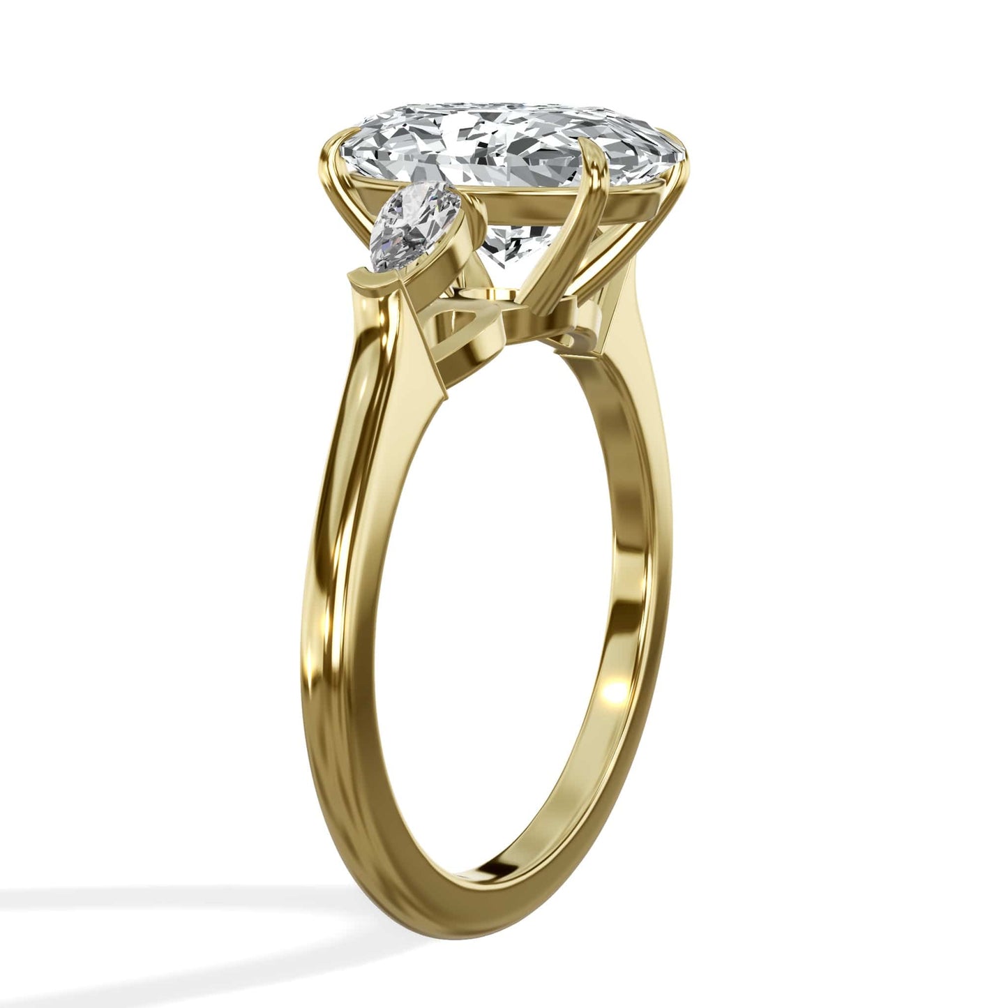 3.36 Carat Lab Grown Oval Cut with Pear Shaped Side Stones Diamond Engagement Ring in Yellow Gold