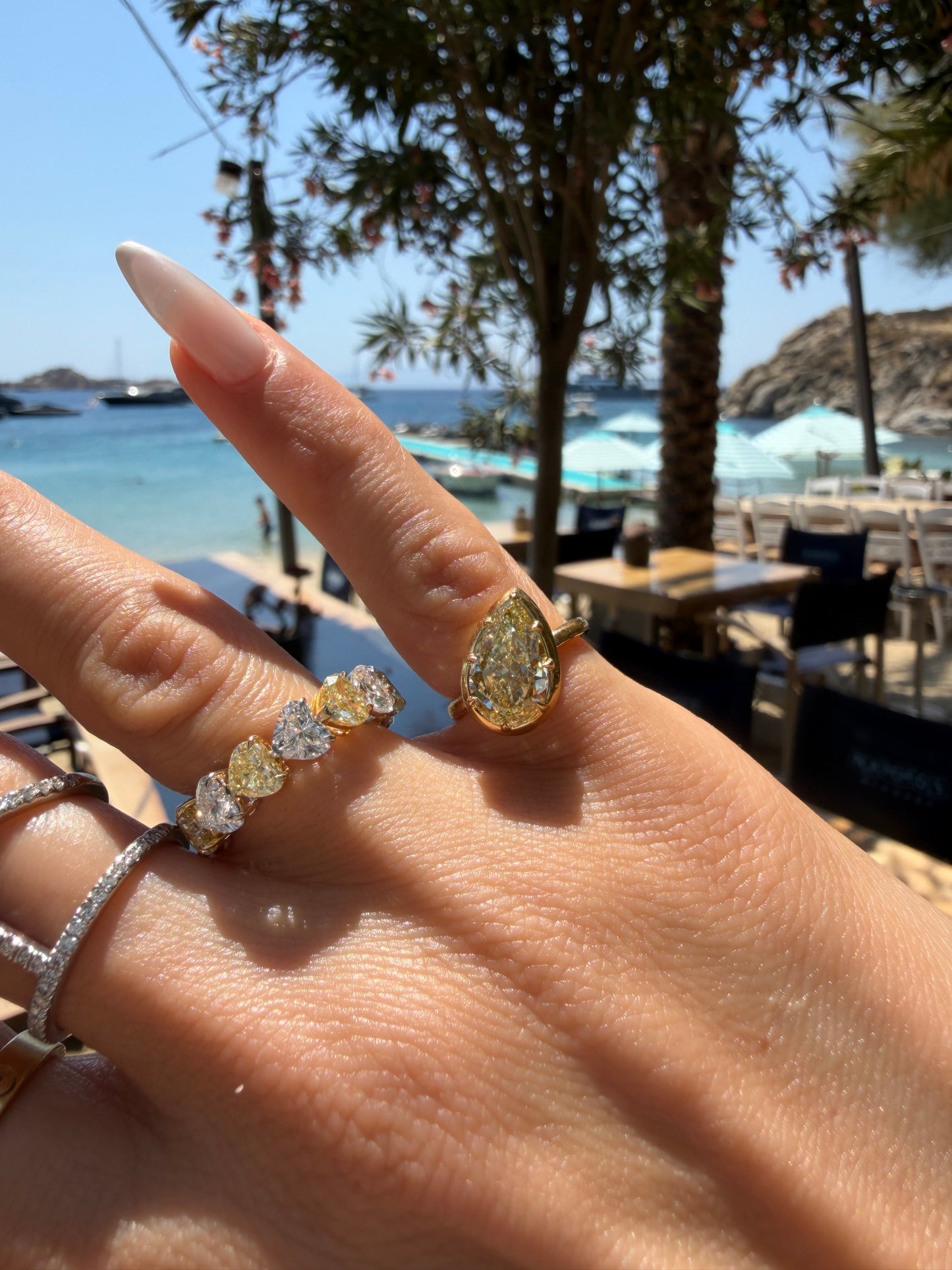 3 Carat Pear Shaped Fancy Intense Yellow Lab Grown Diamond Slanted Engagement Ring