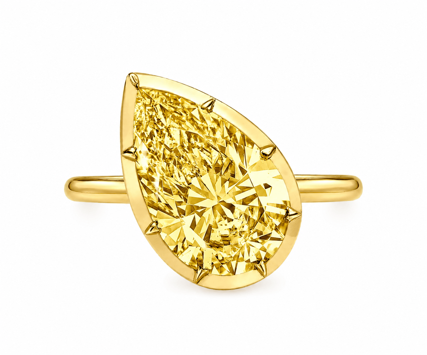 3 Carat Pear Shaped Fancy Intense Yellow Lab Grown Diamond Slanted Engagement Ring