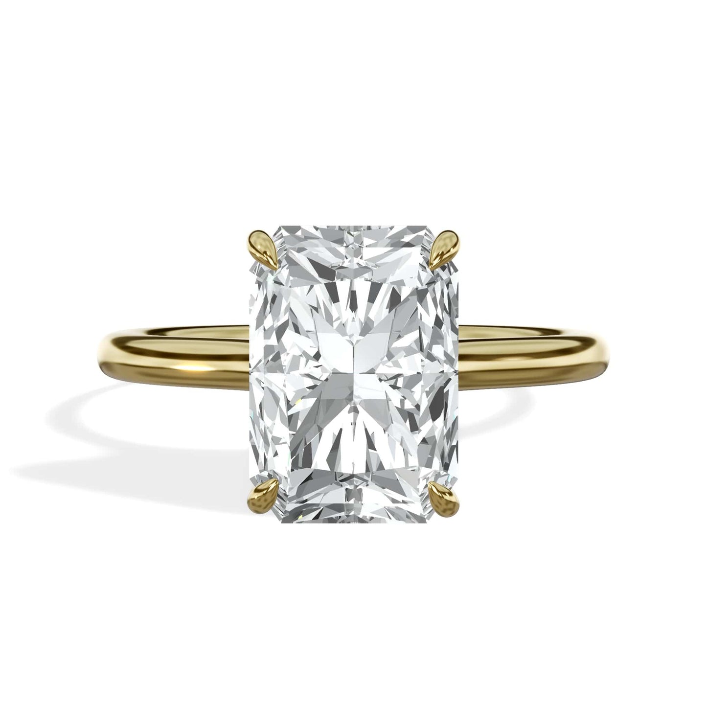 3.18 Carats Lab Grown Radiant Cut Cathedral Solitaire Hidden Halo Diamond Engagement Ring