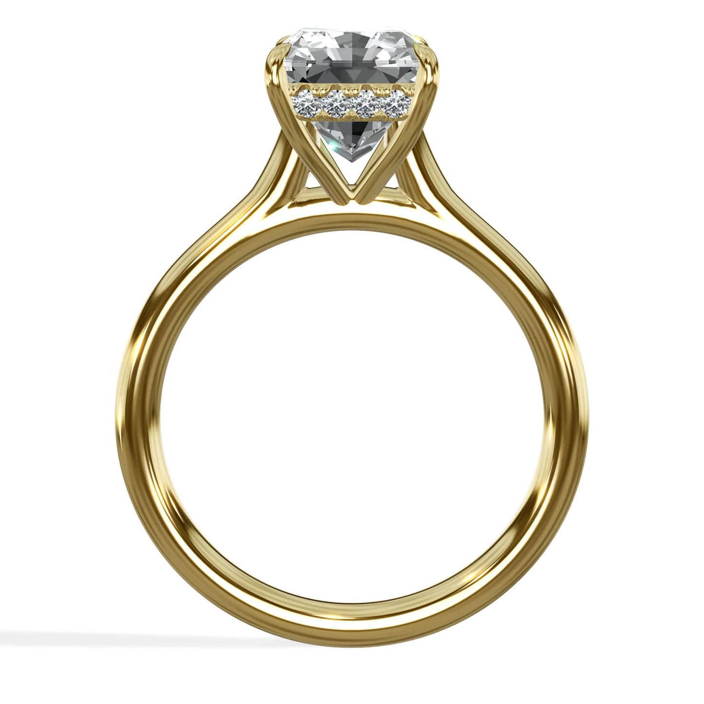 3.18 Carats Lab Grown Radiant Cut Cathedral Solitaire Hidden Halo Diamond Engagement Ring