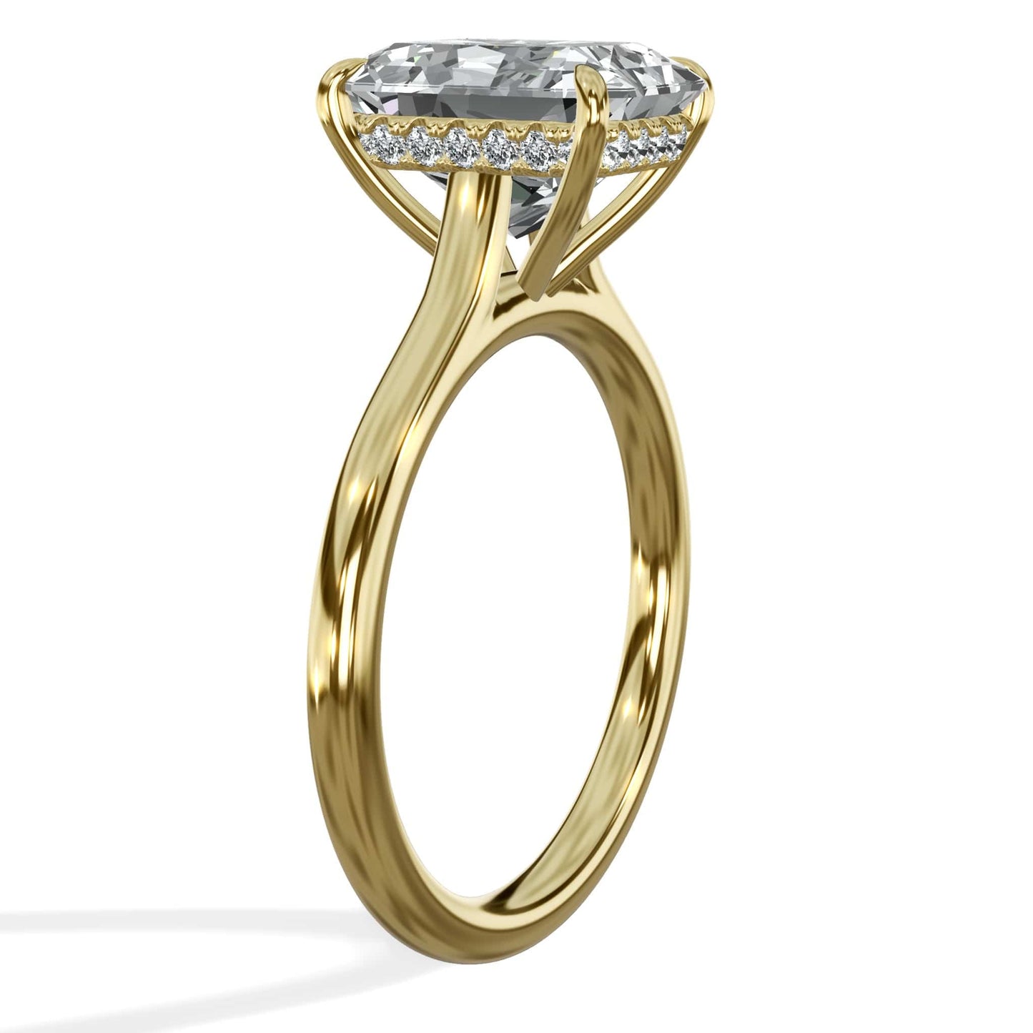 3.18 Carats Lab Grown Radiant Cut Cathedral Solitaire Hidden Halo Diamond Engagement Ring
