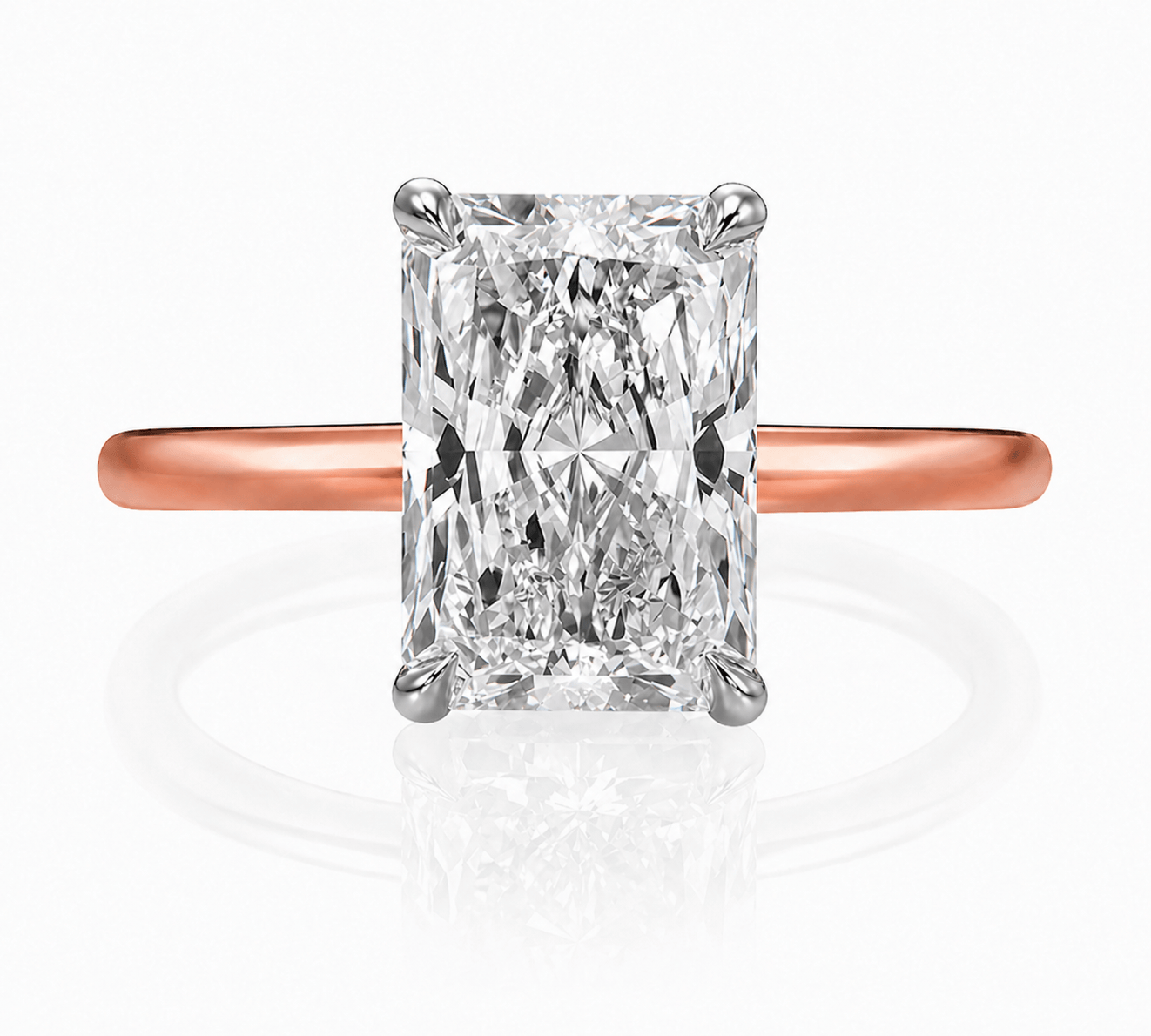 3.18 Carats Lab Grown Radiant Cut Two Tone Solitaire Hidden Halo Diamond Engagement Ring