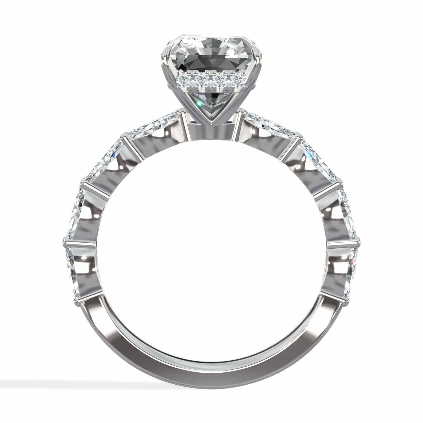 4.00 Carats Lab Grown Radiant Cut with Marquise Side Stones Hidden Halo Diamond Engagement Ring In White Gold
