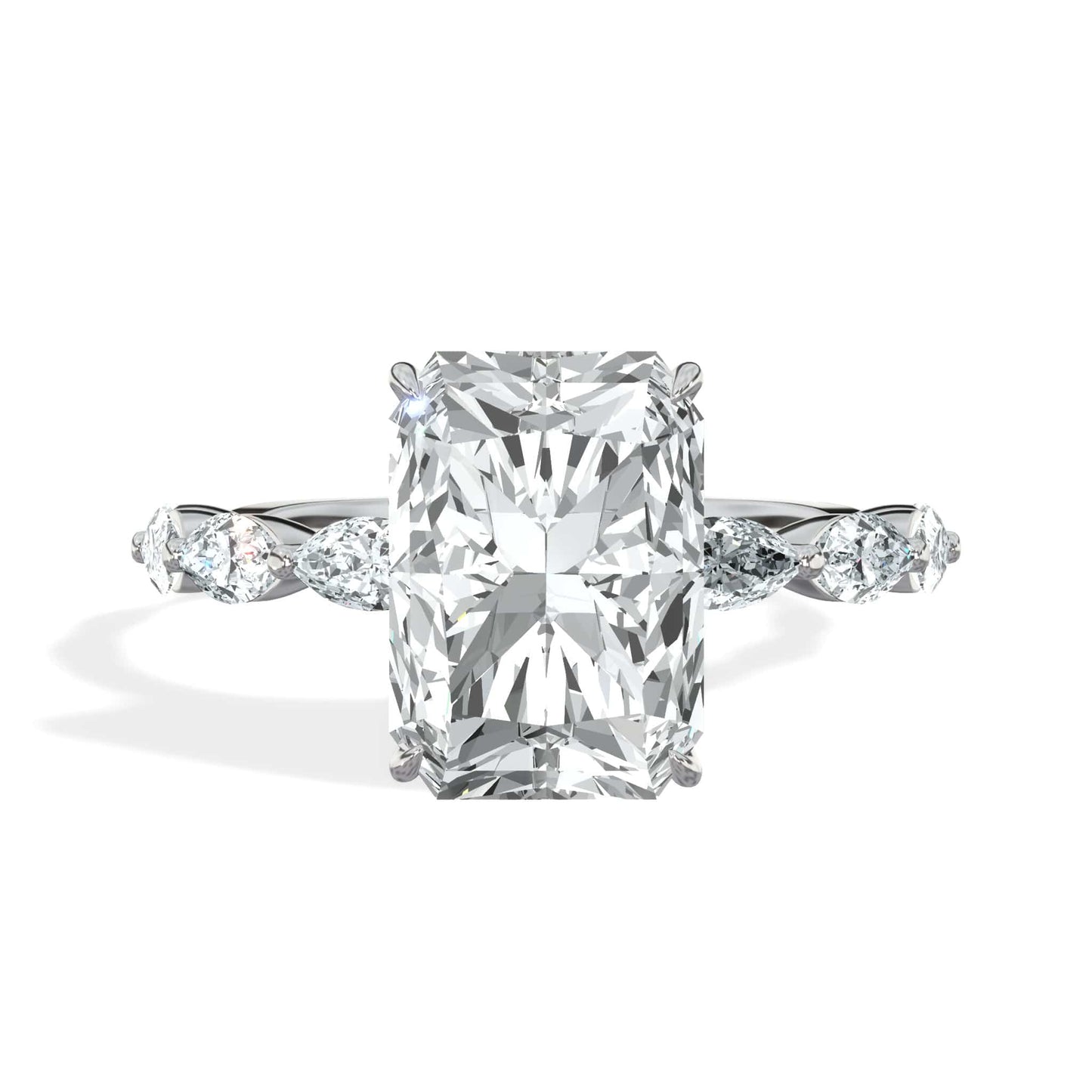 4.00 Carats Lab Grown Radiant Cut with Marquise Side Stones Hidden Halo Diamond Engagement Ring In White Gold