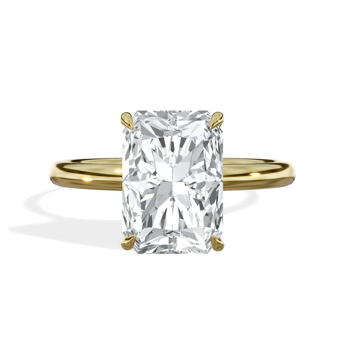 3 Carat Lab Grown Solitaire Radiant Cut Diamond Engagement Ring Yellow Gold