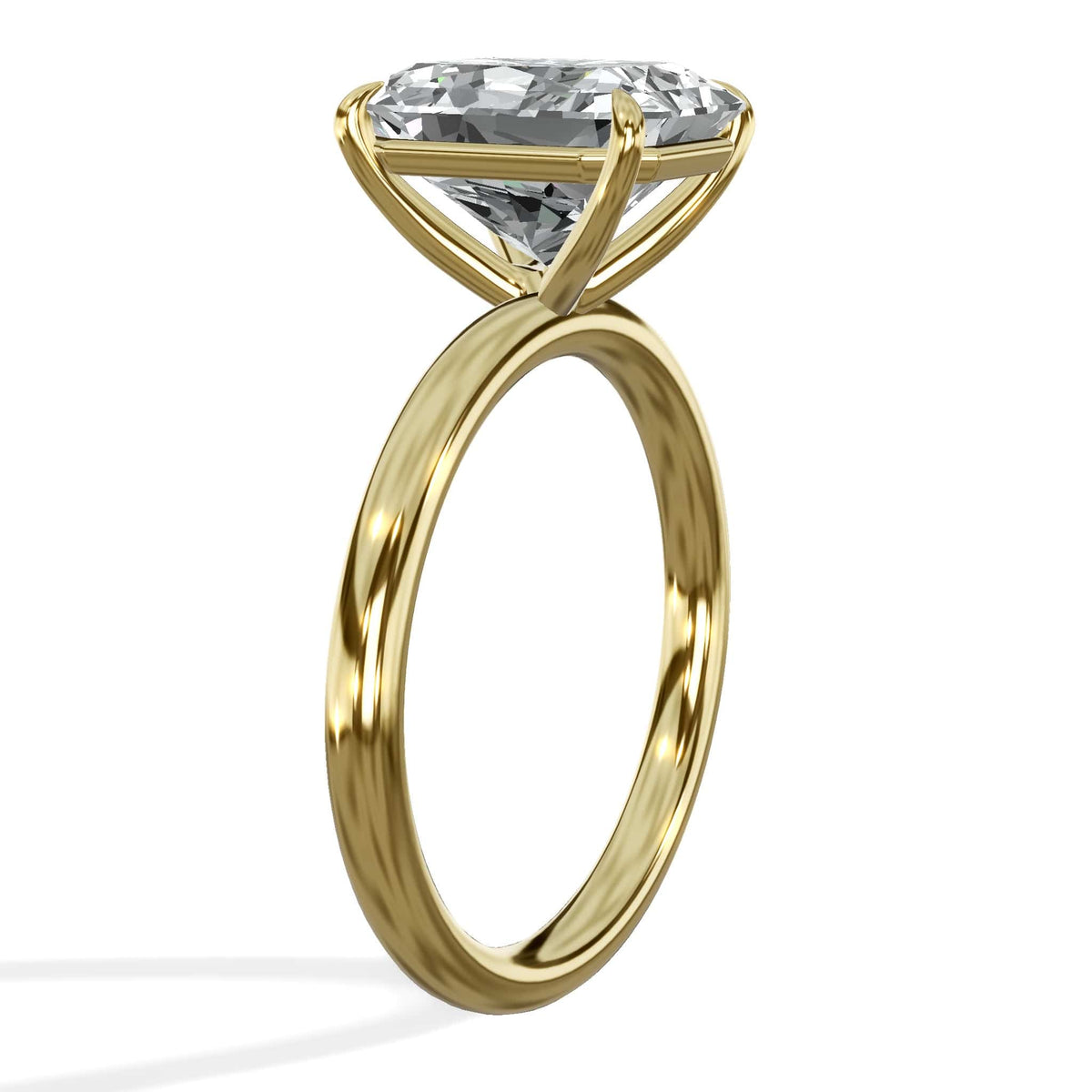 3 Carat Lab Grown Solitaire Radiant Cut Diamond Engagement Ring Yellow Gold