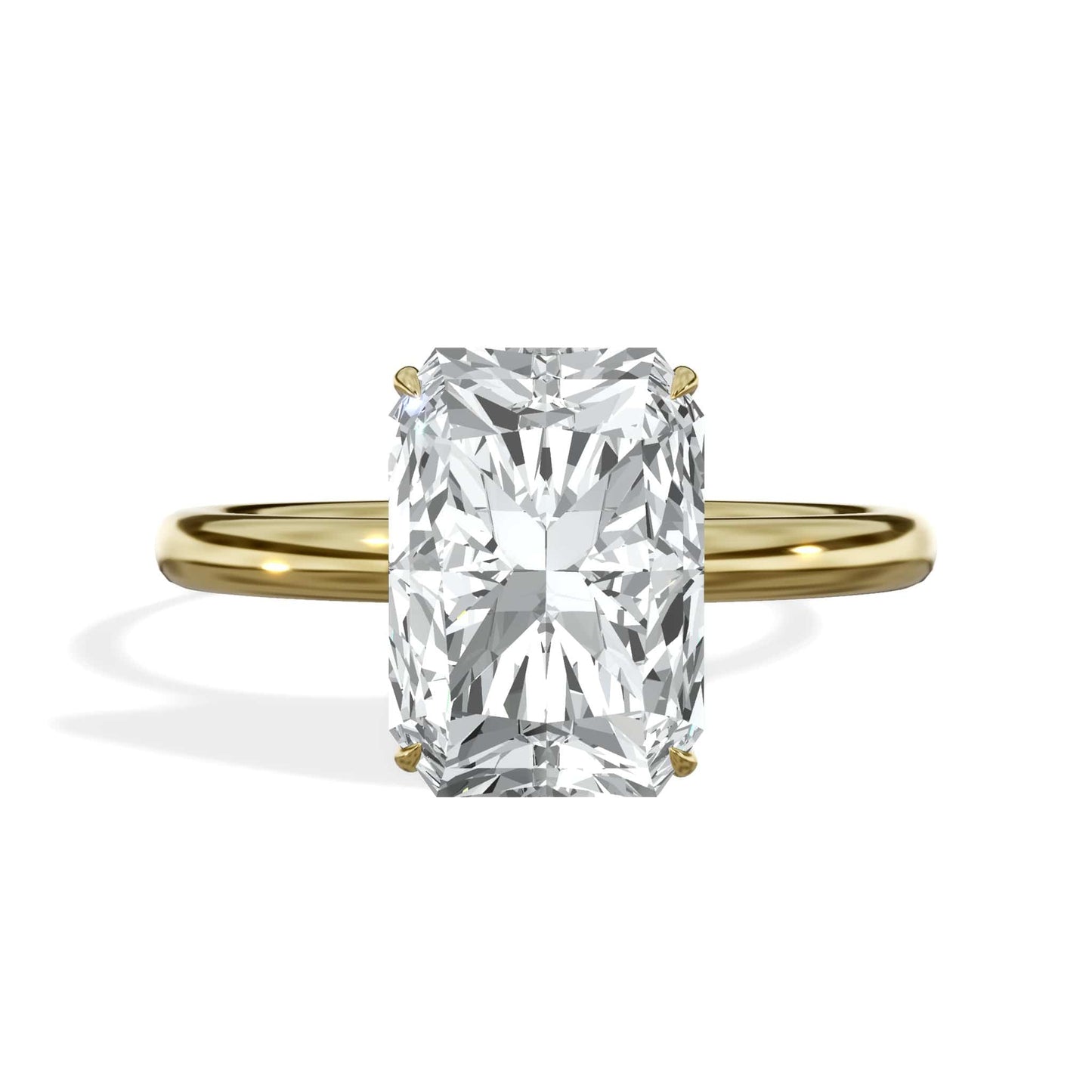 3.20 Carats Radiant Cut Lab Grown Diamond Hidden Halo Solitaire Yellow Gold Engagement Ring