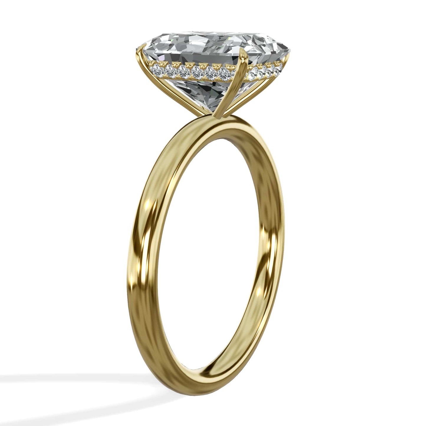 3.20 Carats Radiant Cut Lab Grown Diamond Hidden Halo Solitaire Yellow Gold Engagement Ring