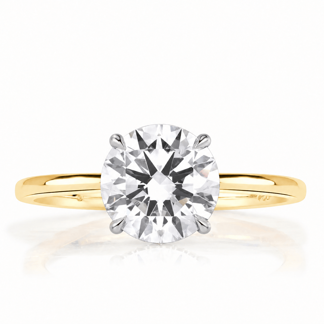 3.19 Carats Lab Grown Round Brilliant Cut Two Tone Solitaire Hidden Halo Diamond Engagement Ring