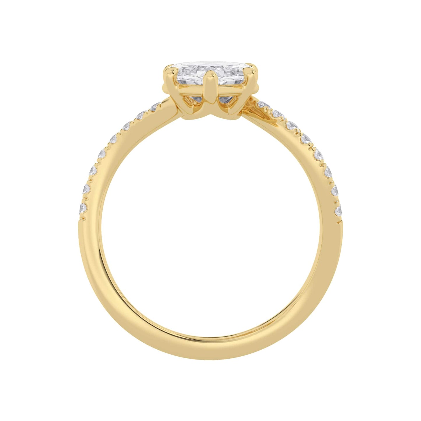 3.28 Carat Lab Grown Marquise Step Cut Diamond Spiral Engagement Ring Yellow Gold