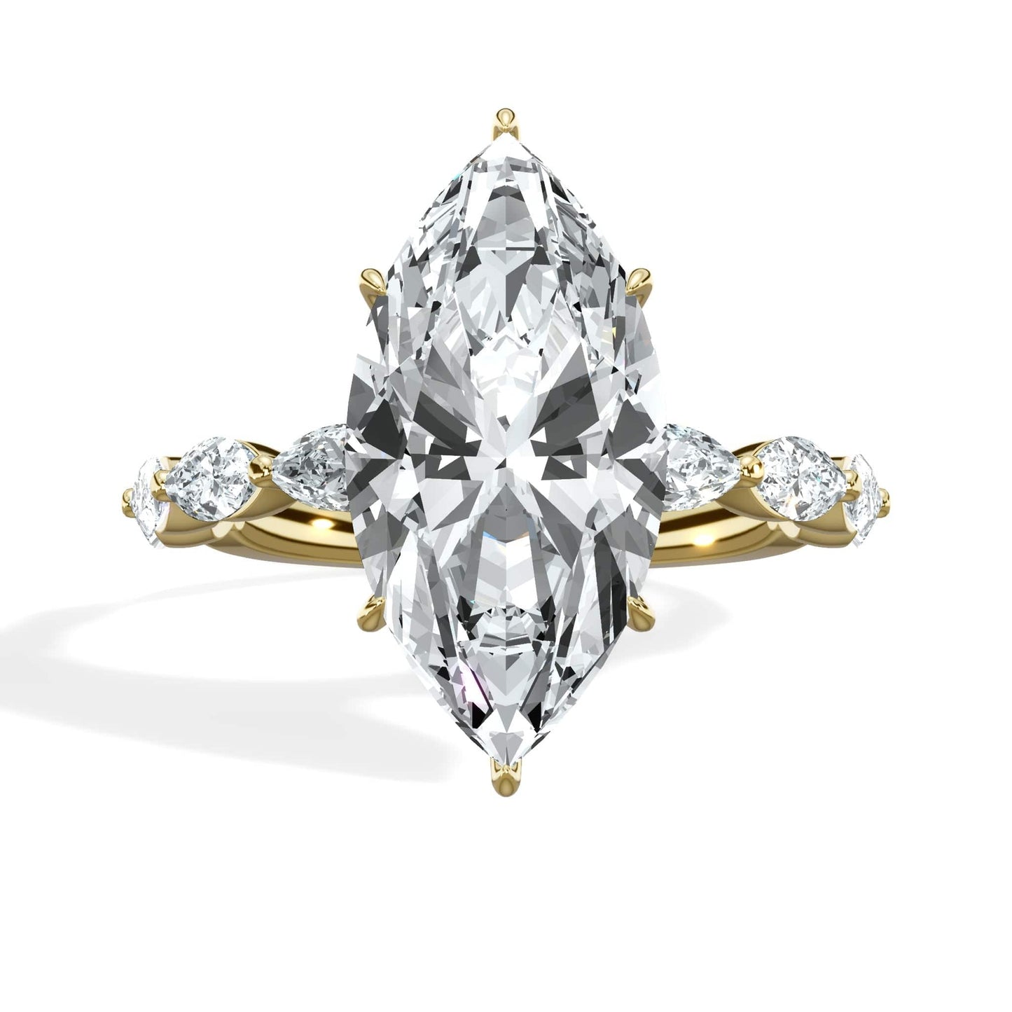 4.02 Carats Lab Grown Marquise Cut with Marquise Side Stones Hidden Halo Diamond Engagement Ring In Yellow Gold