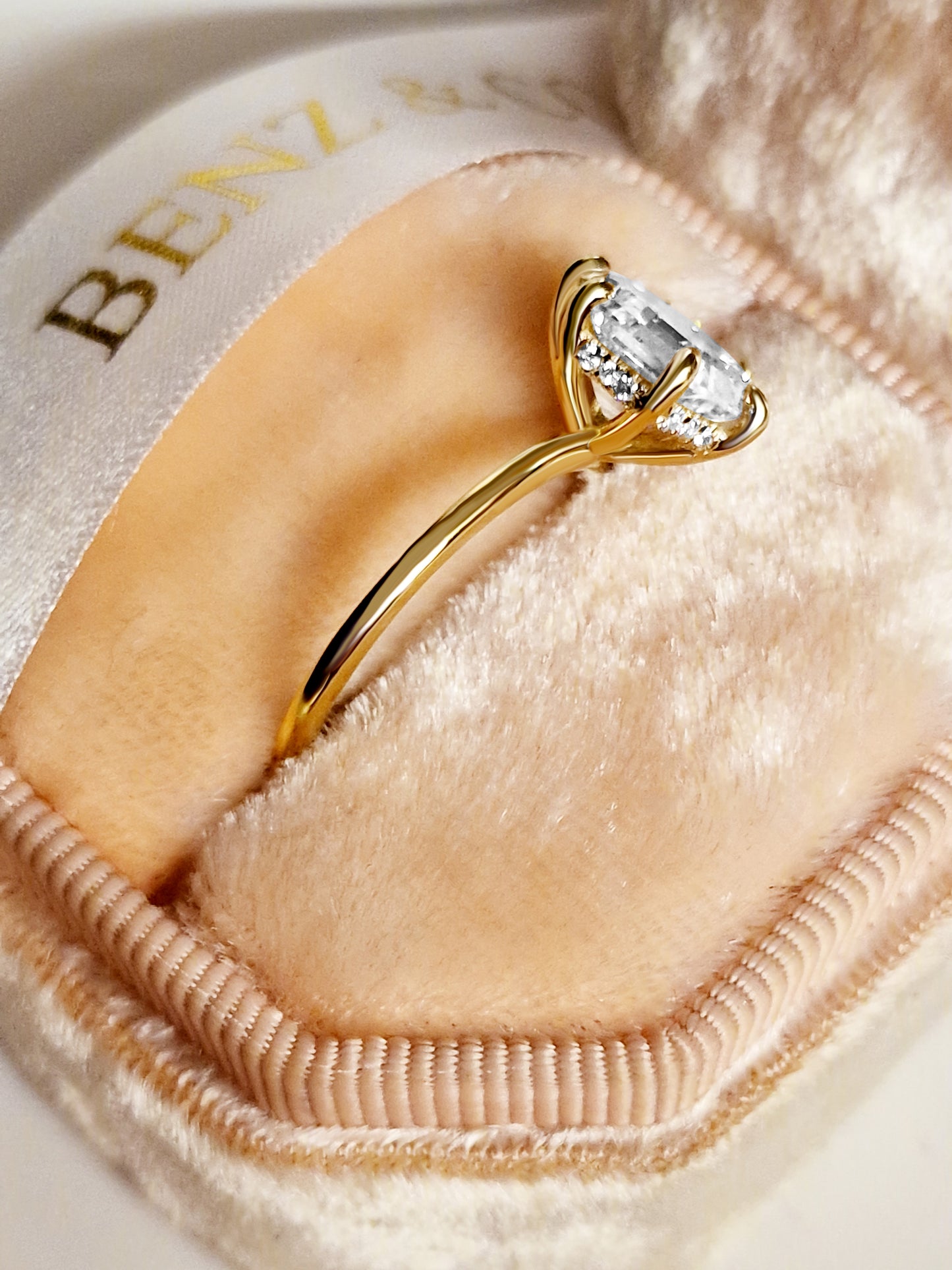3.20 Carats Lab Grown Hexagon Cut Solitaire Hidden Halo Diamond Engagement Ring