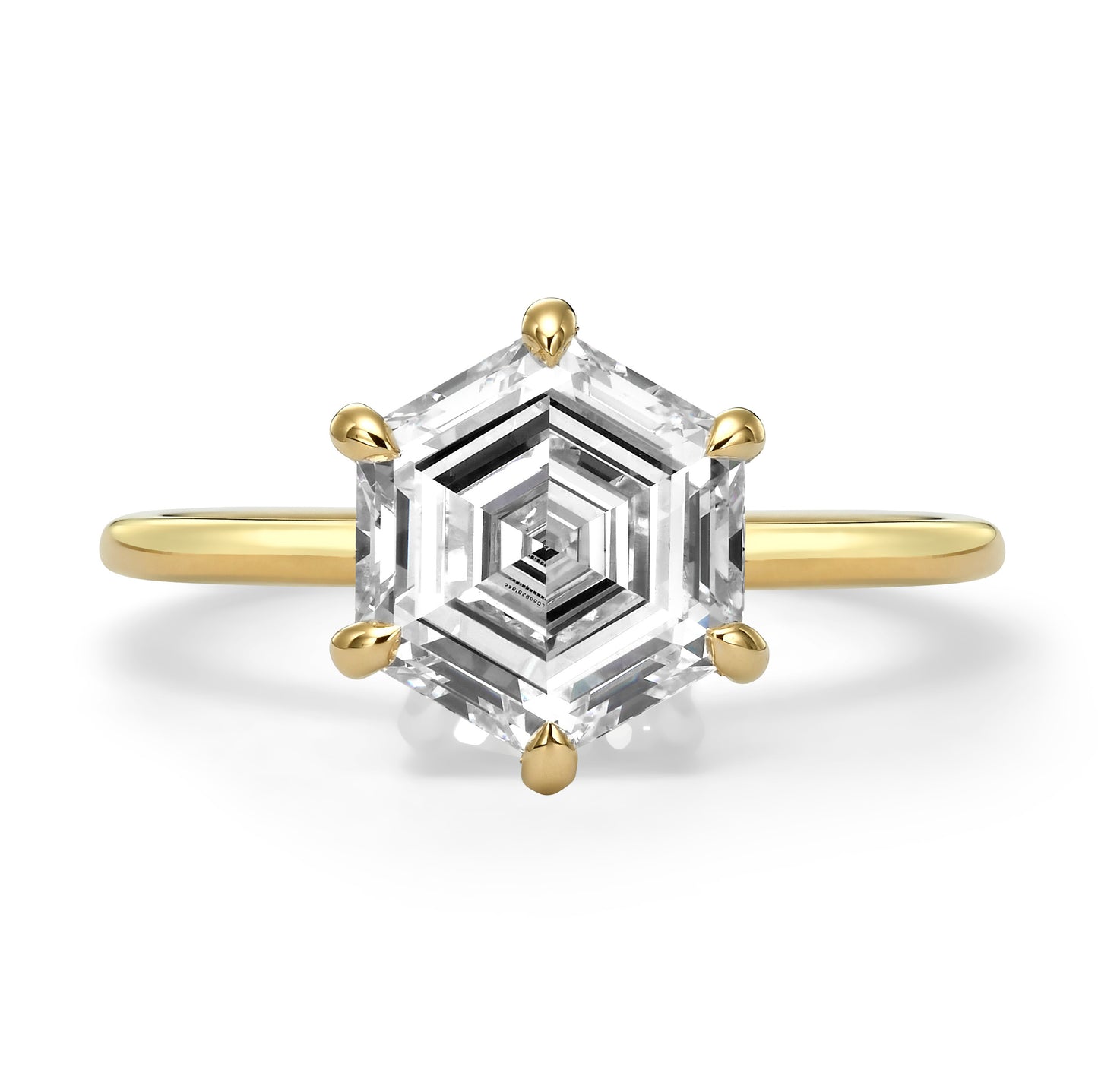 3.20 Carats Lab Grown Hexagon Cut Solitaire Hidden Halo Diamond Engagement Ring
