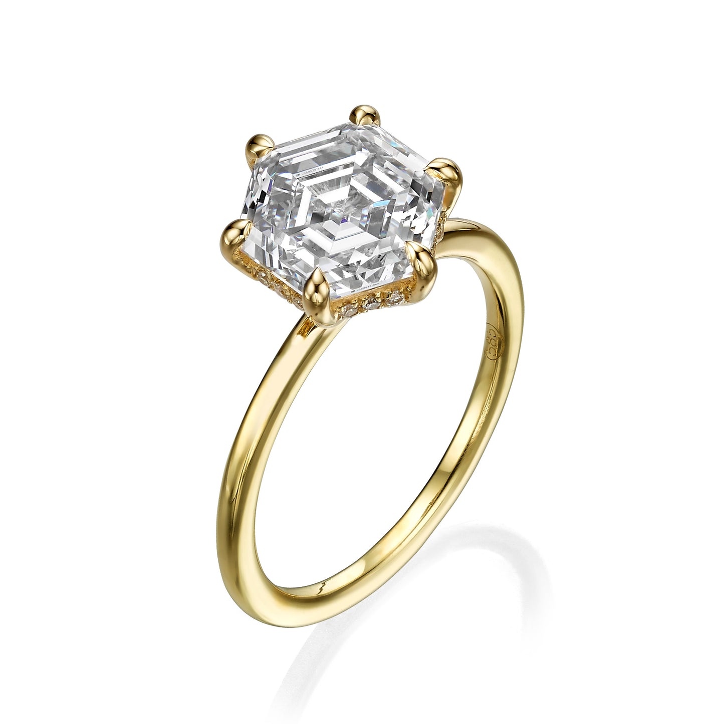 3.20 Carats Lab Grown Hexagon Cut Solitaire Hidden Halo Diamond Engagement Ring