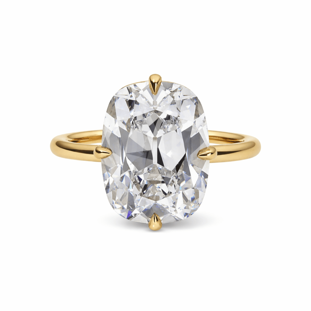 3.32 Carat Lab Grown Elongated Old Mine Cut Diamond Compass Solitaire Engagement Ring